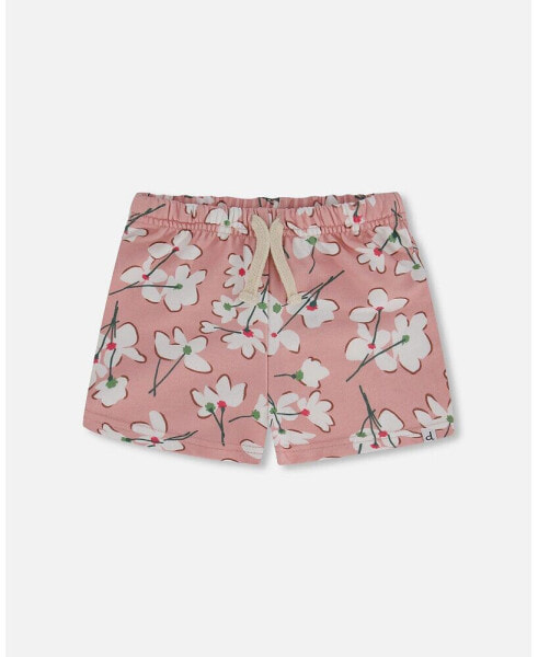 Girl French Terry Short Pink Jasmine Flower Print - Child