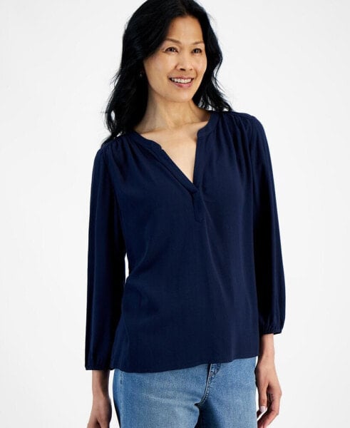 Women's Split Neck Popover Blouse, Created for Macy's