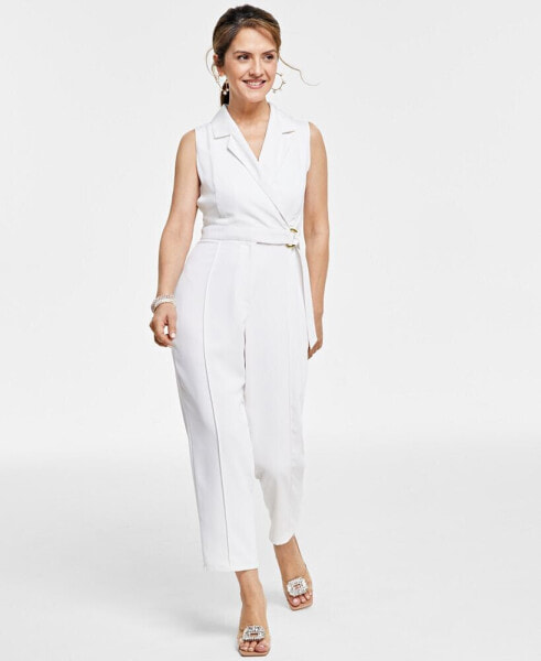 Petite Sleeveless Notch-Lapel Jumpsuit, Created for Macy's