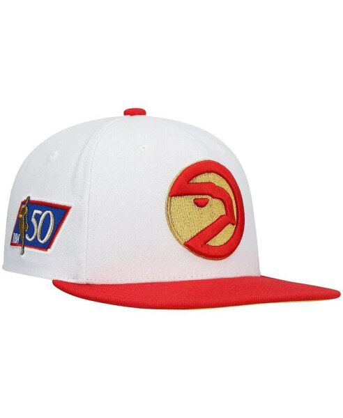 Головной убор Mitchell&Ness белый, красный Atlanta Hawks Hardwood Classics 50-летний юбилей Snapback Hat