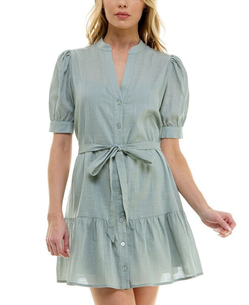 Juniors' Short-Sleeve Tied Button-Front Dress