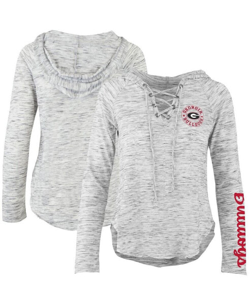 Women's Gray Georgia Bulldogs Space Dye Lace-Up V-Neck Long Sleeve T-shirt