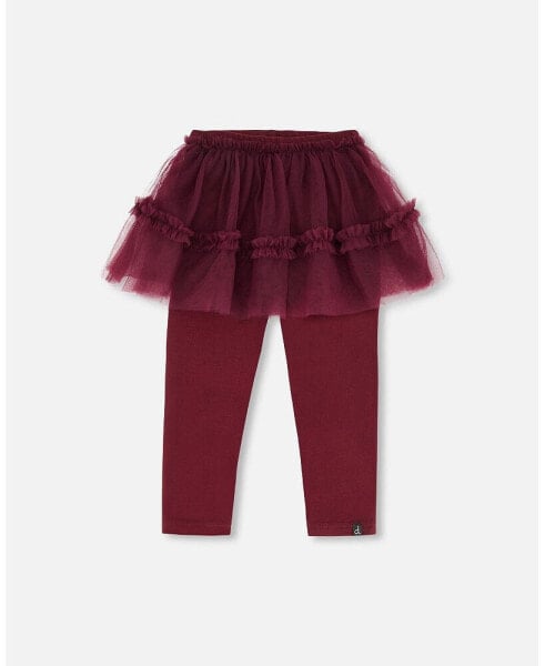 Big Girls Leggings With Tulle Skirt Burgundy