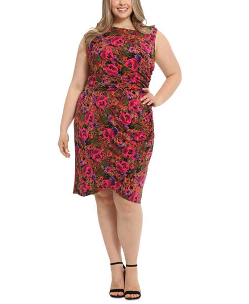 Plus Size Floral-Print Ruched Sheath Dress