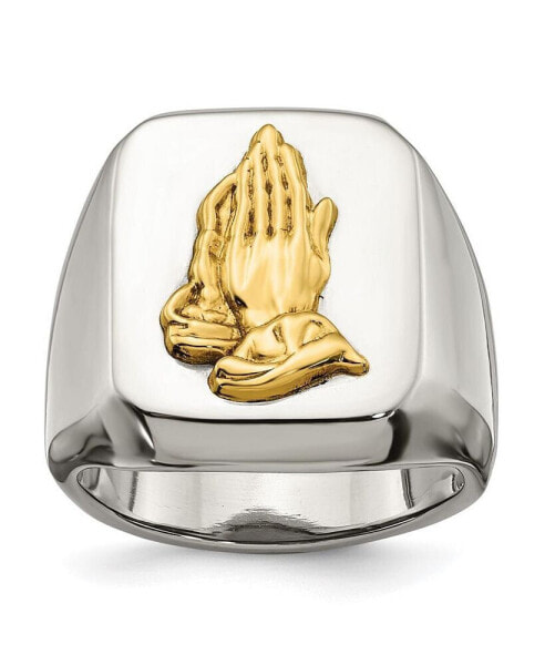 Stainless Steel 14k Gold Accent Polished Praying Hands Ring