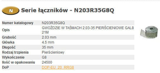 BOSTITCH GWOŹDZIE W TASMACH N55 2,03-35 RING GALWANIZOWANE G8 21 000szt.