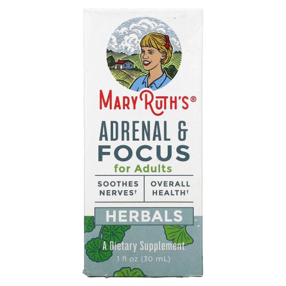 Витамины и БАДы для нервной системы MaryRuth's Herbals, Adrenal & Focus для взрослых, 1 жидкая унция (30 мл)