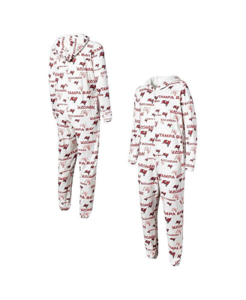 Men's White Tampa Bay Buccaneers Allover Print Docket Union Full-Zip Hooded Pajama Suit