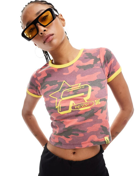 Basic Pleasure Mode camo motif ringer tee in red