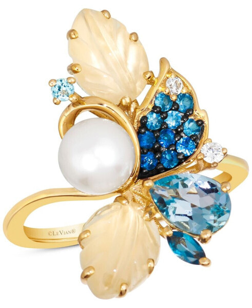Ombré® Multi-Gemstone (2-1/3 ct. t.w.), Vanilla Pearl (6mm), & Vanilla Diamond Ring in 14k Gold