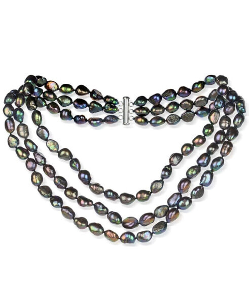 Baroque Cultured Freshwater Pearl (8-9mm) Triple Row 16"-18" Collar Necklace (Also in Black Baroque Cultured Freshwater Pearl)