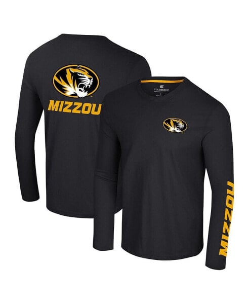 Men's Black Missouri Tigers Logo Lockup 3-Hit Active Blend Long Sleeve T-Shirt