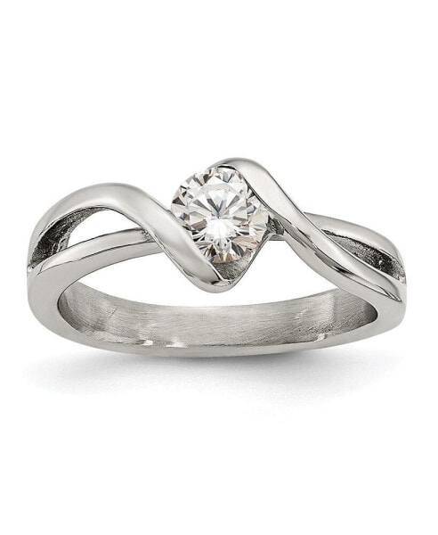 Stainless Steel Polished Twist with Round CZ Ring