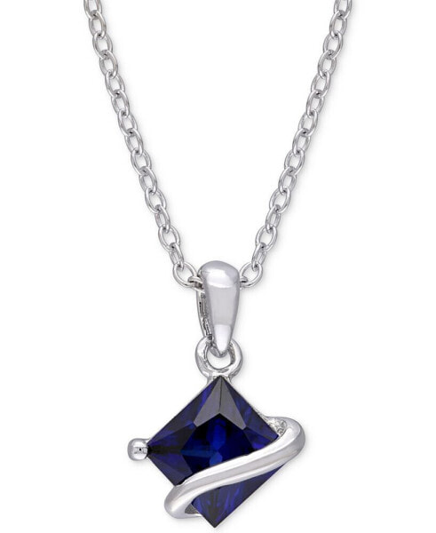 Macy's lab-Grown Blue Sapphire Square 18" Pendant Necklace (1-1/3 ct. t.w.) in Sterling Silver
