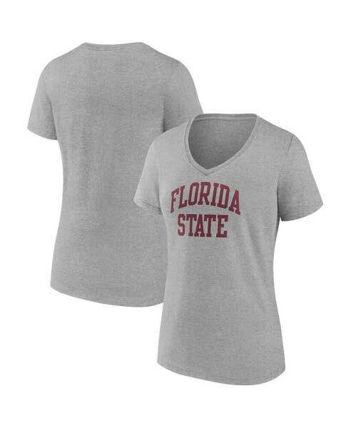 Women's Heather Gray Florida State Seminoles Basic Arch V-Neck T-shirt