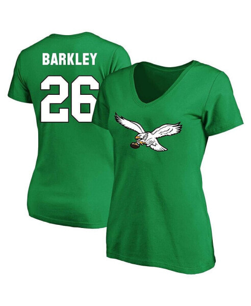 Women's Saquon Barkley Kelly Green Philadelphia Eagles Plus Size Name Number V-Neck T-Shirt