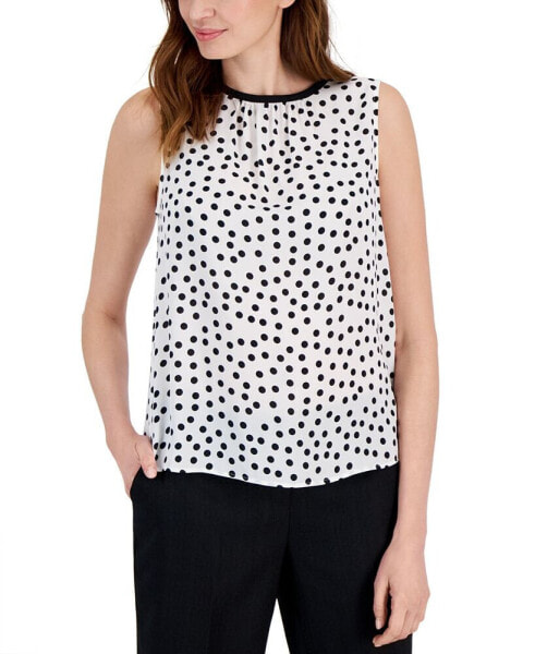 Women's Dot-Print Round-Neck Sleeveless Top