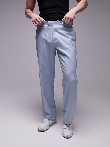 Topman wide leg linen blend mix trousers in light blue
