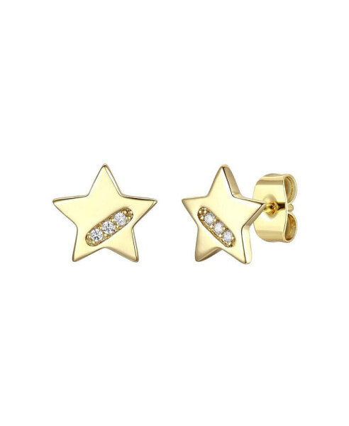 14k Gold Plated with Cubic Zirconia Lucky Star Stud Earrings