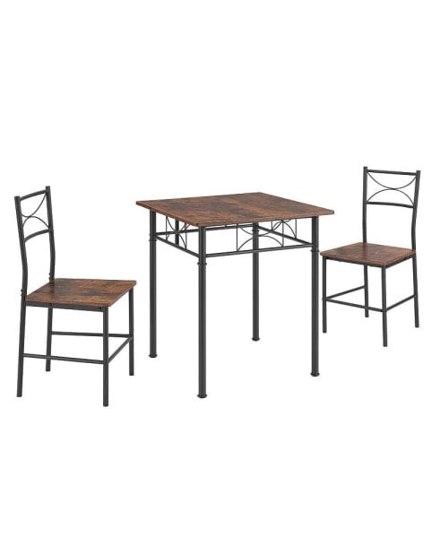 3-Piece Kitchen Dining Room Table Set Retro Brown Chair