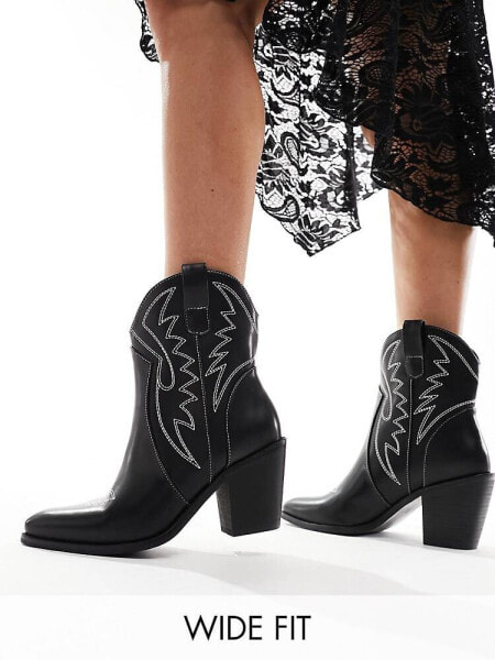Glamorous Wide Fit western ankle boots in black