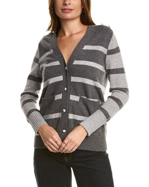 Kier + J Striped Cashmere Cardigan Women's Grey S