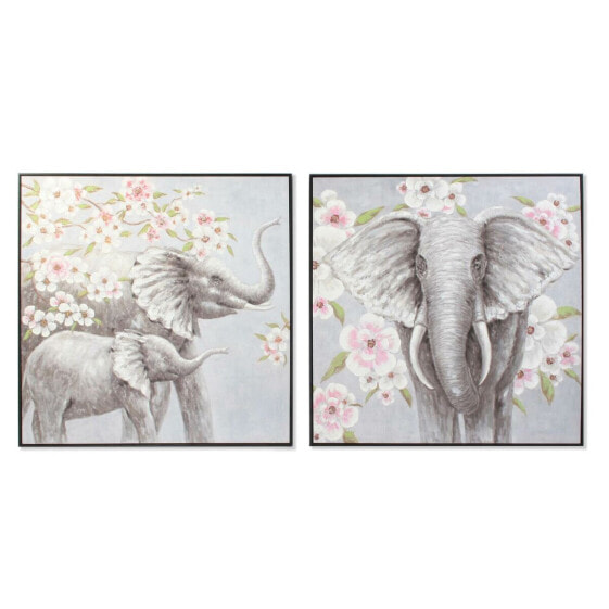 Картина DKD Home Decor Слон 100 x 3,5 x 100 cm Колониальный Цветы (2 штук)
