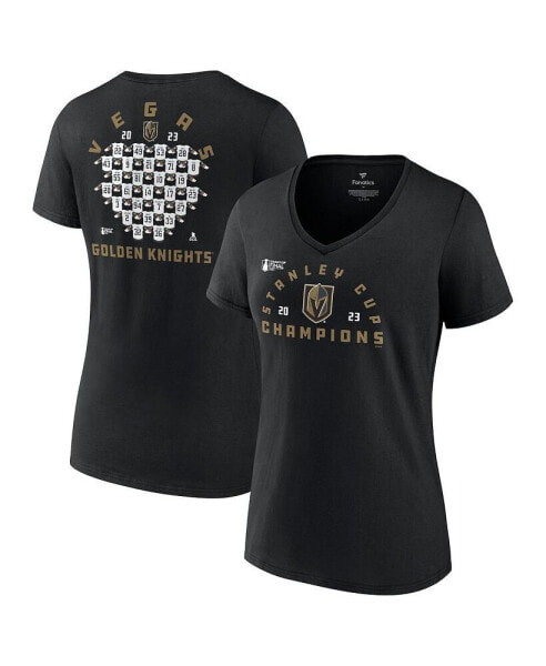 Women's Black Vegas Golden Knights 2023 Stanley Cup Champions Jersey Roster V-Neck T-shirt