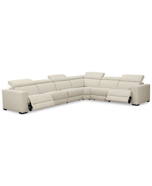 Nevio 6-pc Leather "L" Shaped Sectional Sofa with 2 Power Recliners and Articulating Headrests, Created for Macy's