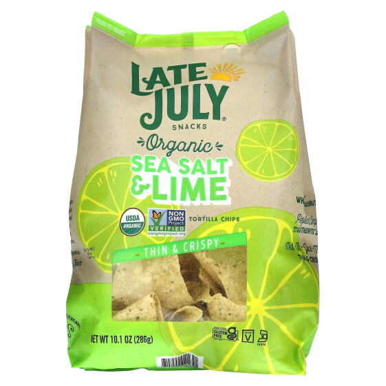 Late July, Snacks, органические чипсы из тортильи, тонкие и хрустящие, с морской солью и лаймом, 286 г (10,1 унции)