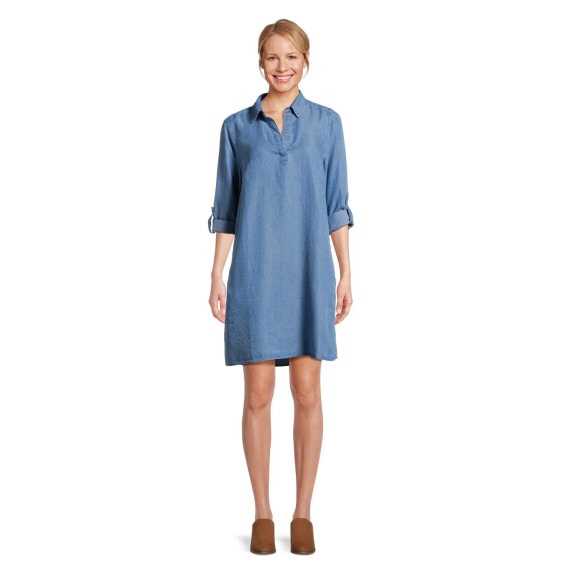 Time and Tru Women's Mini Shirt Dress with Sleeves Size L