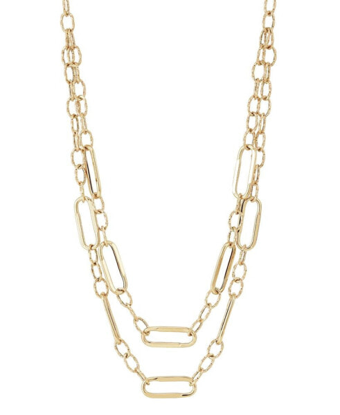 Polished Paperclip & Round Link 17" Layered Necklace in 14k Gold