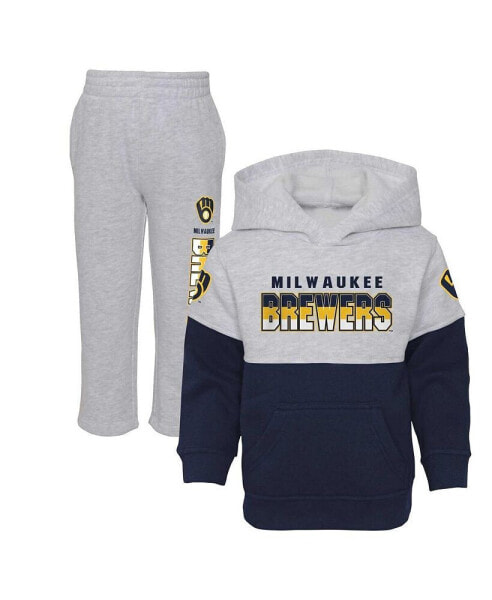 Toddler Boys and Girls Navy and Heather Gray Milwaukee Brewers Two-Piece Playmaker Set