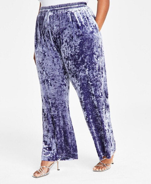 Trendy Plus Size Velvet Wide-Leg Pants