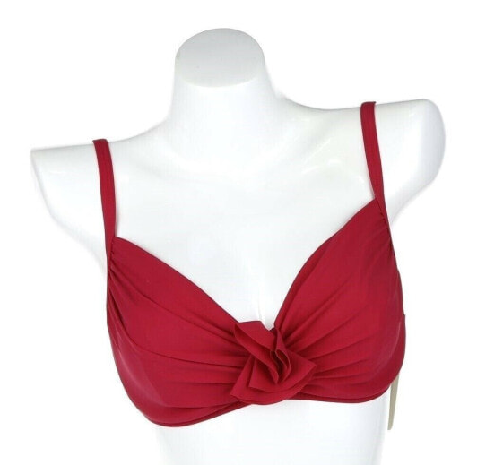 Profile By Gottex Solid Cherry Ruffled Bikini Top Swimwear Size 38D