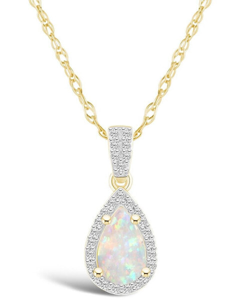 Macy's created Opal (2/5 ct. t.w.) and Created Sapphire (1/6 ct. t.w.) Halo Pendant Necklace in 10K Yellow Gold