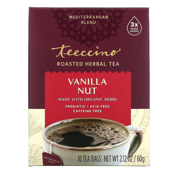 Teeccino, Жареный травяной чай, ванильный орех, без кофеина, 10 чайных пакетиков, 2,12 унции (60 г)