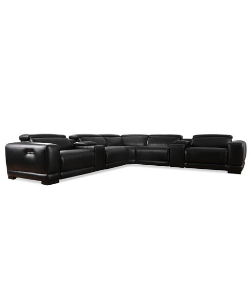 Krofton 7-Pc. Beyond Leather Fabric Sectional with 3 Power Motion Recliners and 2 Consoles, Created for Macy's