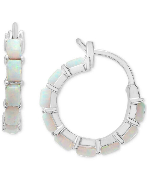Lab-Grown Opal Small Hoop Earrings (7/8 ct. t.w.) in Sterling Silver, 0.61"