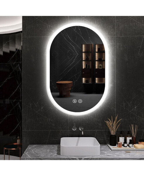 36x24 Inch Bathroom Mirror With Lights, Anti Fog Dimmable LED Mirror For Wall Touch Control