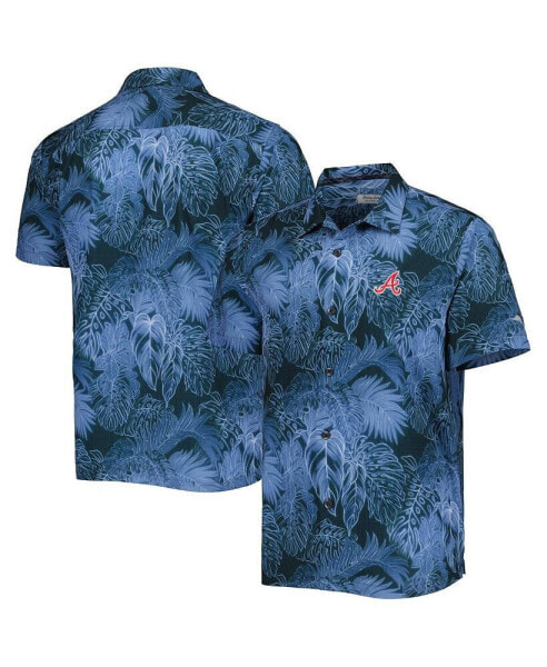 Men's Blue Atlanta Braves Bahama Coast Luminescent Fronds IslandZone Button-Up Camp Shirt