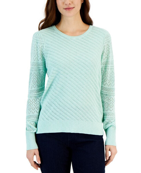 Petite Pointelle Pattern Sleeve Sweater, Created for Macy's