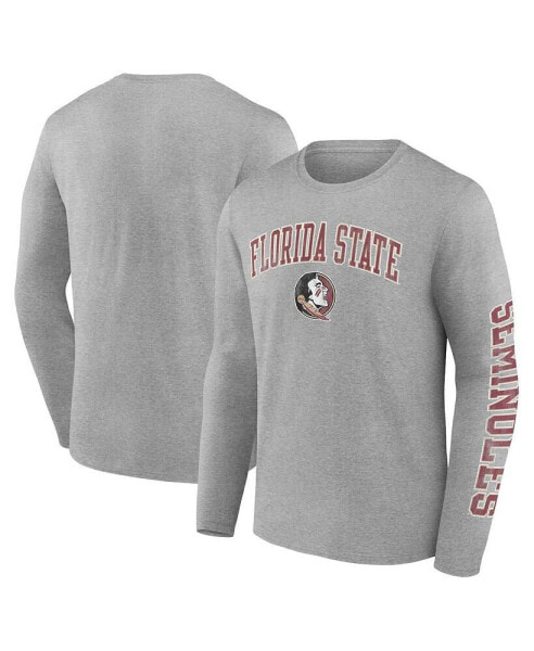 Men's Heather Gray Florida State Seminoles Distressed Arch Over Logo Long Sleeve T-shirt