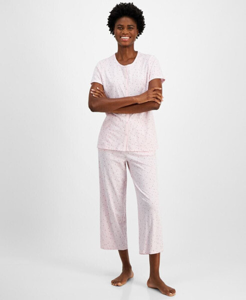 Women's 2-Pc. Cotton Printed Cropped Pajamas Set, Created for Macy's