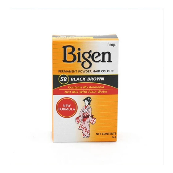 Bigen Permanent Powder Hair Color N58 Black Brown  Перманентный порошок для окрашивания волос без аммиака, оттенок черно-коричневый 6 г