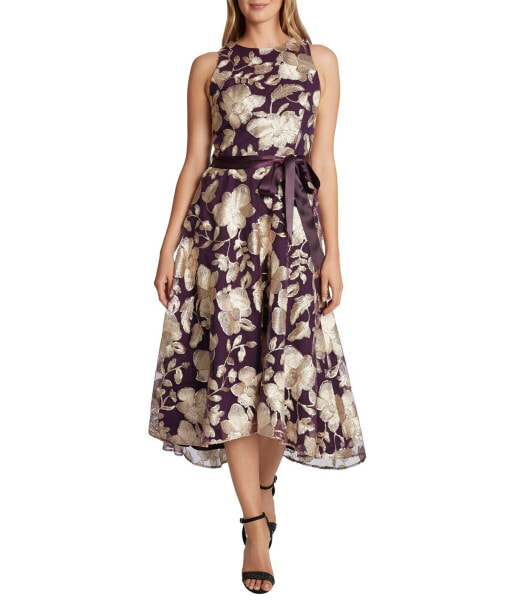 Tahari by ASL 298781 Petite Embroidered Midi Dress Plum/Gold Embroidery 8P