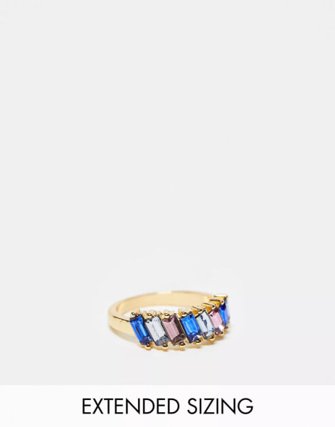 DesignB London baguette crystal ring in pink and blue