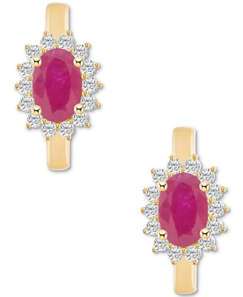 Sapphire (1-1/5 ct. t.w.) & Diamond (1/4 ct. t.w.) Hoop Earrings in 14k Gold (Also in Emerald & Ruby)