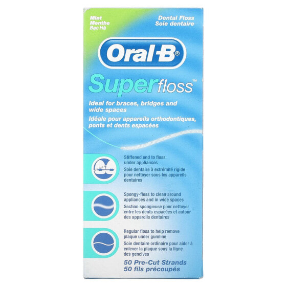 Oral-B, Super Floss, мята, 50 предварительно нарезанных нитей
