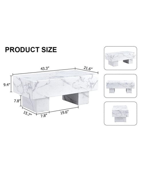 Modern White Coffee Table with Patterns, Perfect for Living Rooms, 43.3"x21.6"x17.2"